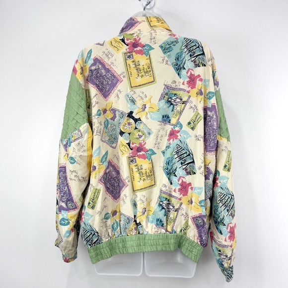 Swell Jacket Women's L Floral  VTG Hawaiian Post Card‎ 100% Silk Artsy Bomber - Picture 11 of 14